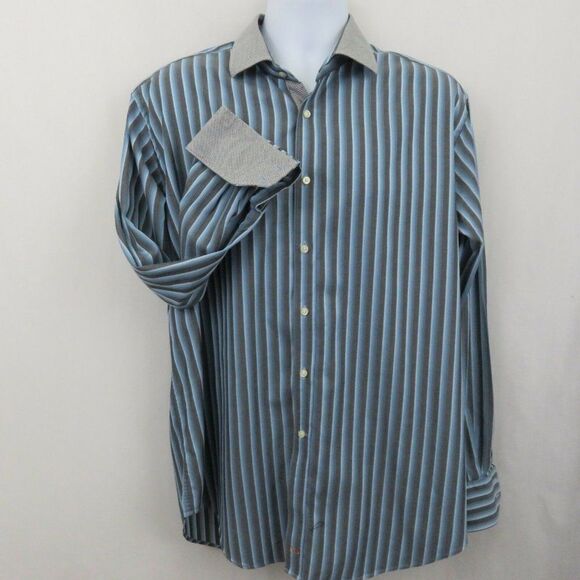 Thomas Dean Stripe Shirt Flip Cuff XL Blue Black - Picture 5 of 7
